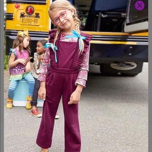 Purple/Burgundy overalls with ruffle detail